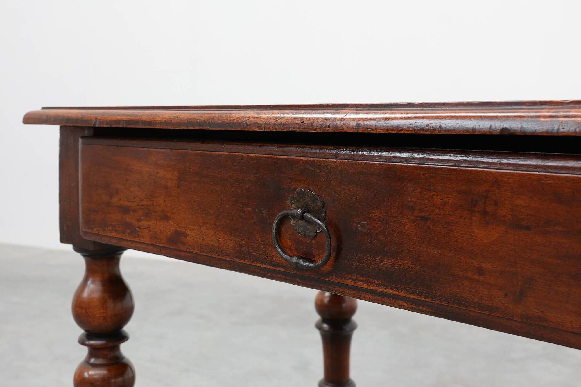 French Louis XIII Walnut Side Table with Drawer and Turned Legs, circa 1850