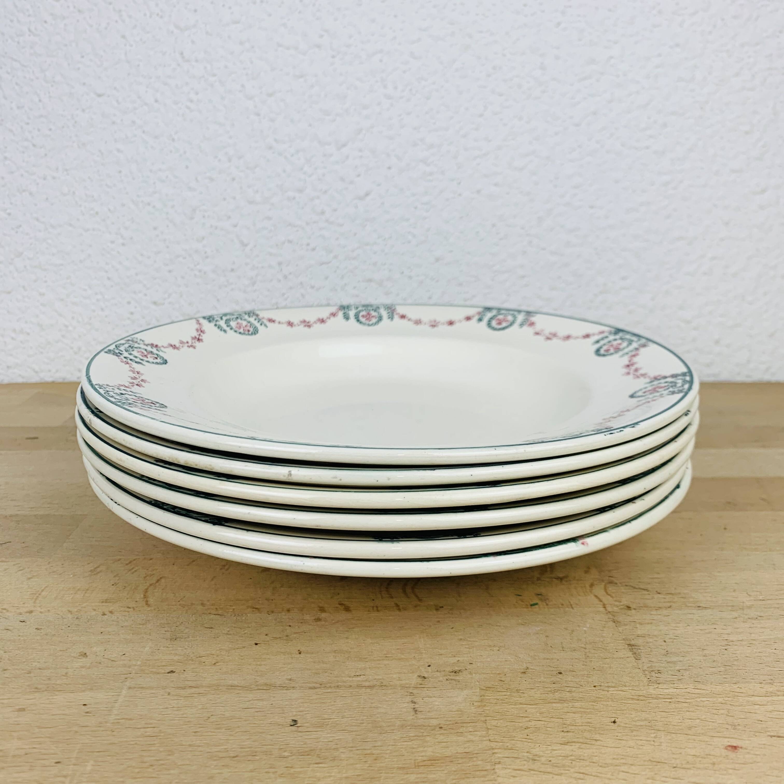 6 Longwy iron earth soup plates