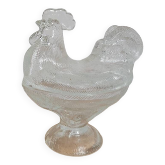 Glass rooster candy / sugar bowl