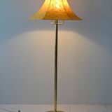 Lampadaire vintage en métal doré avec abat-jour jaune