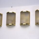Rare Set of Four Valentino Brass and Etched Glass Wall Sconces, Italy 1980s