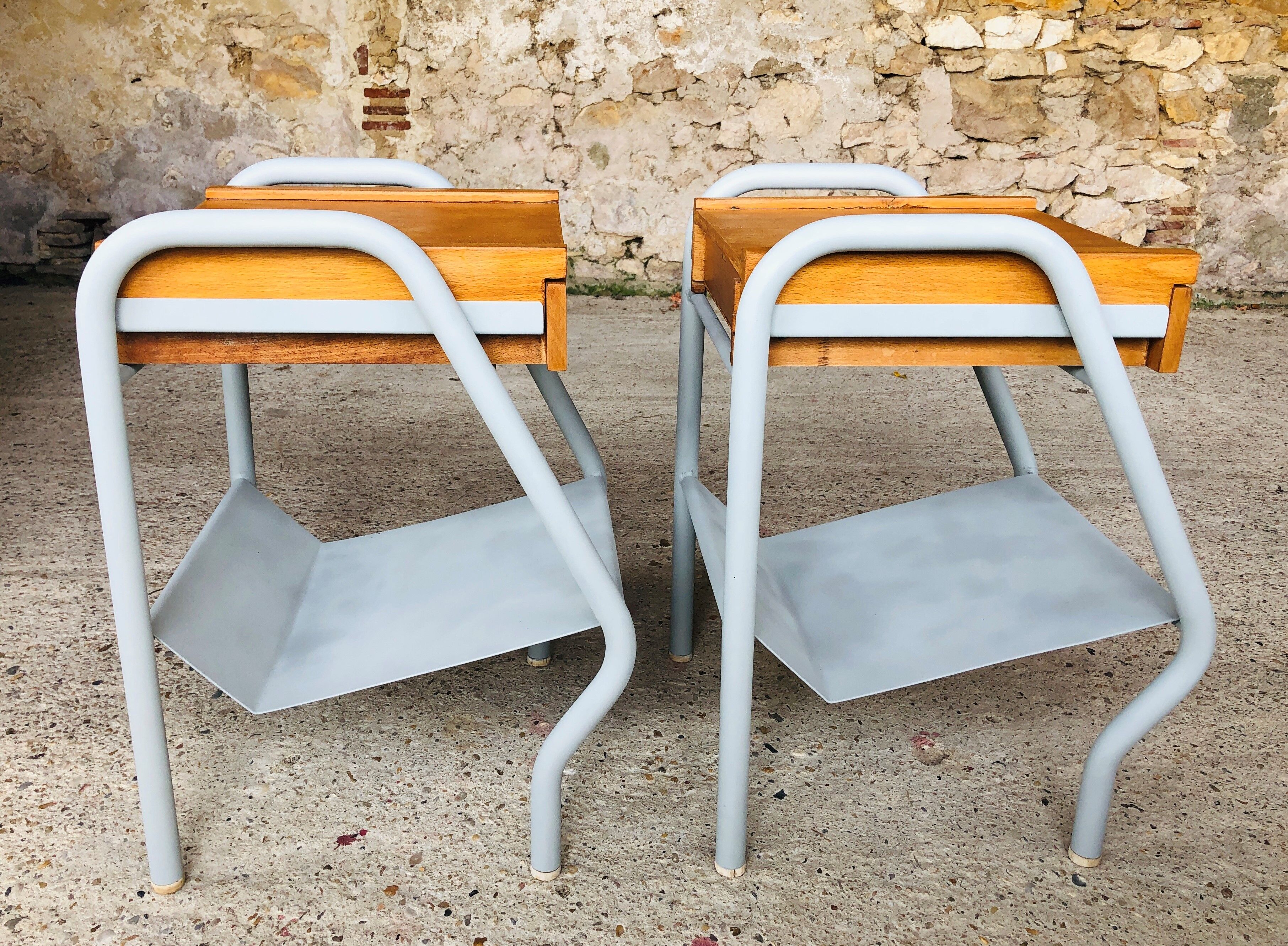 Pair of wooden and metal bedsides 50/60