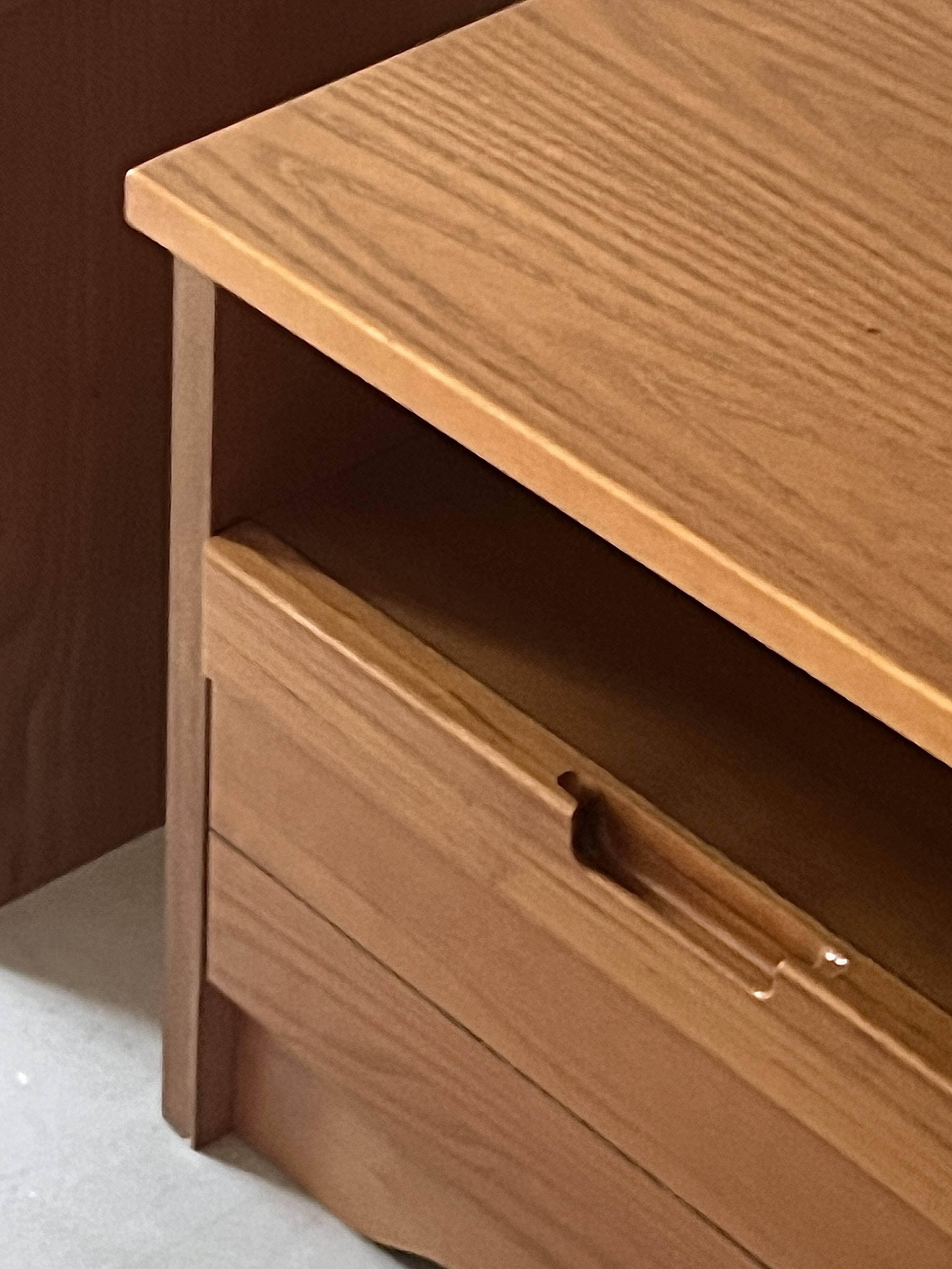 Pair of elm wood bedside tables, France 1950