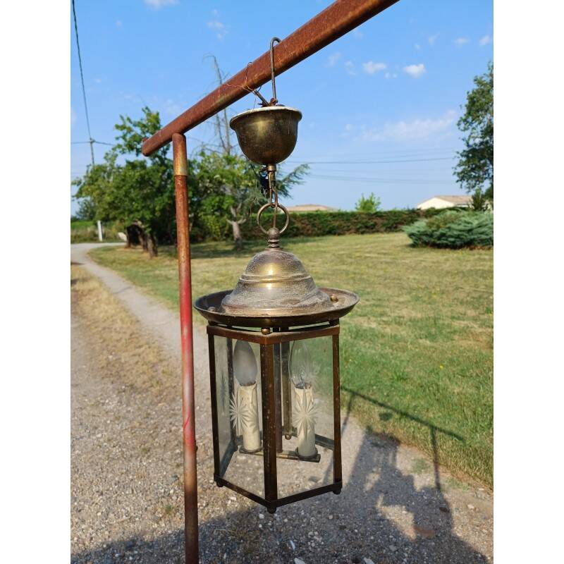 Brass and crystal pendant light