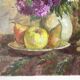 Nature morte à l'huile sur toile signée Gladkaya, peinture de fleurs et fruits années 60