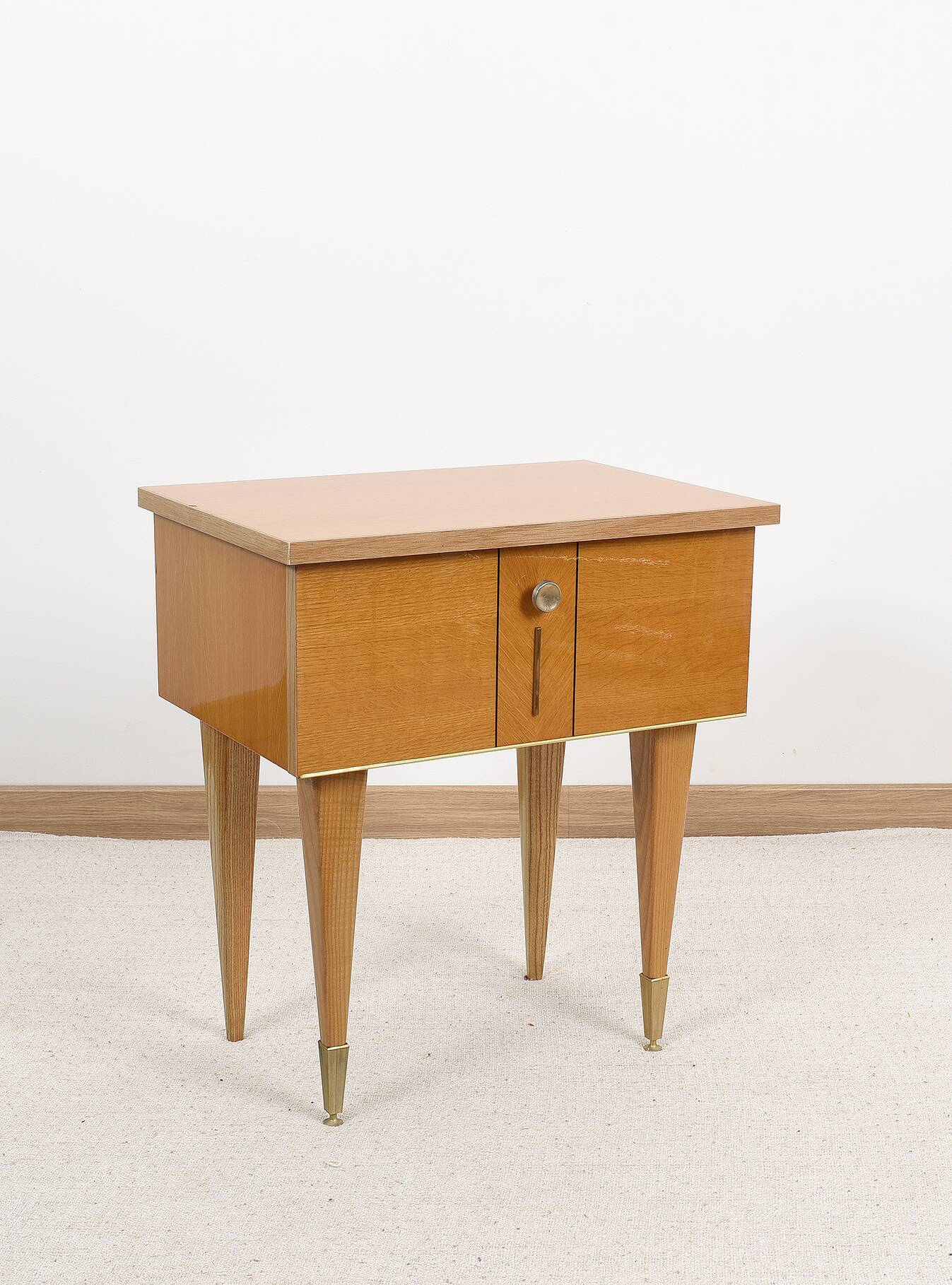 Vintage bedside table in blond oak