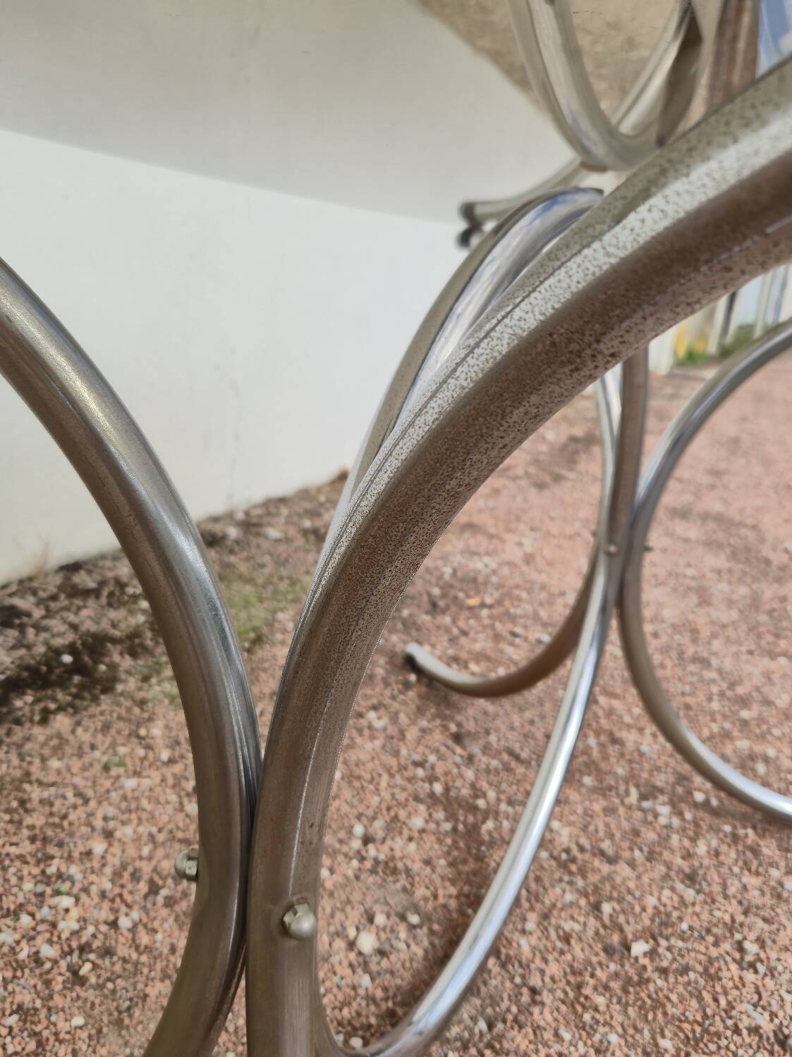 Vintage oval design table in smoked glass and chrome legs