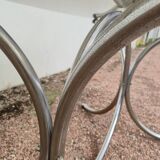 Vintage oval design table in smoked glass and chrome legs