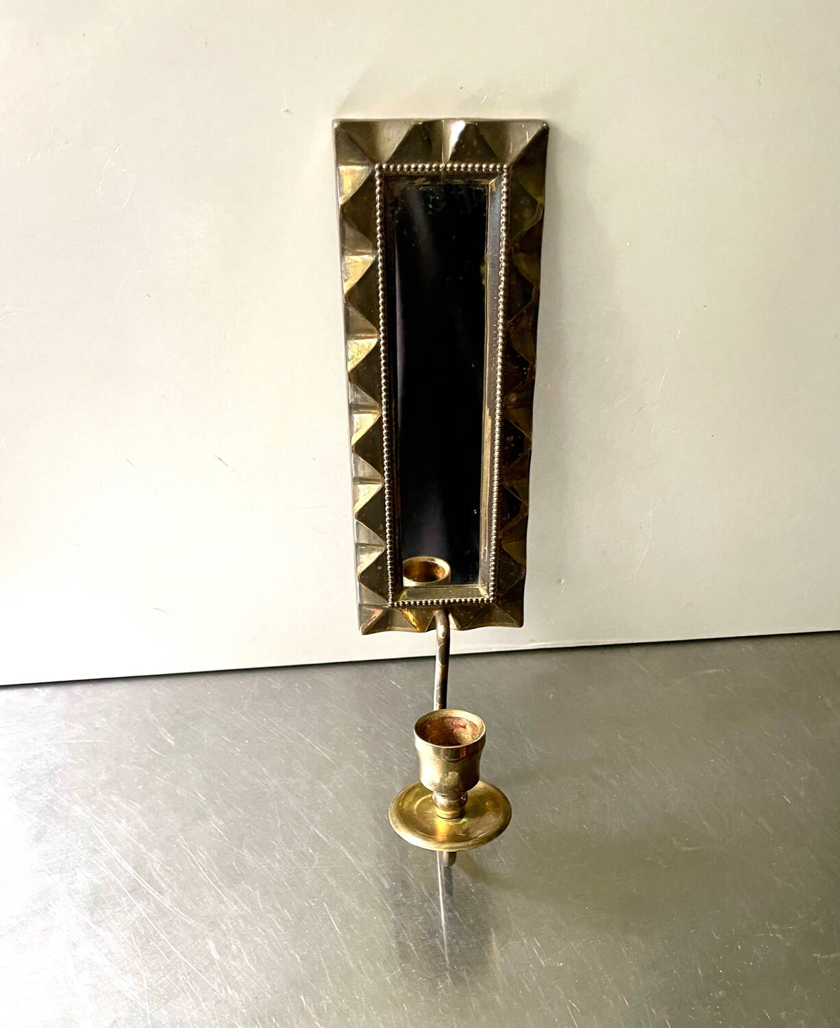 Vintage Art Deco Brass Wall mirrored Candle Sconce