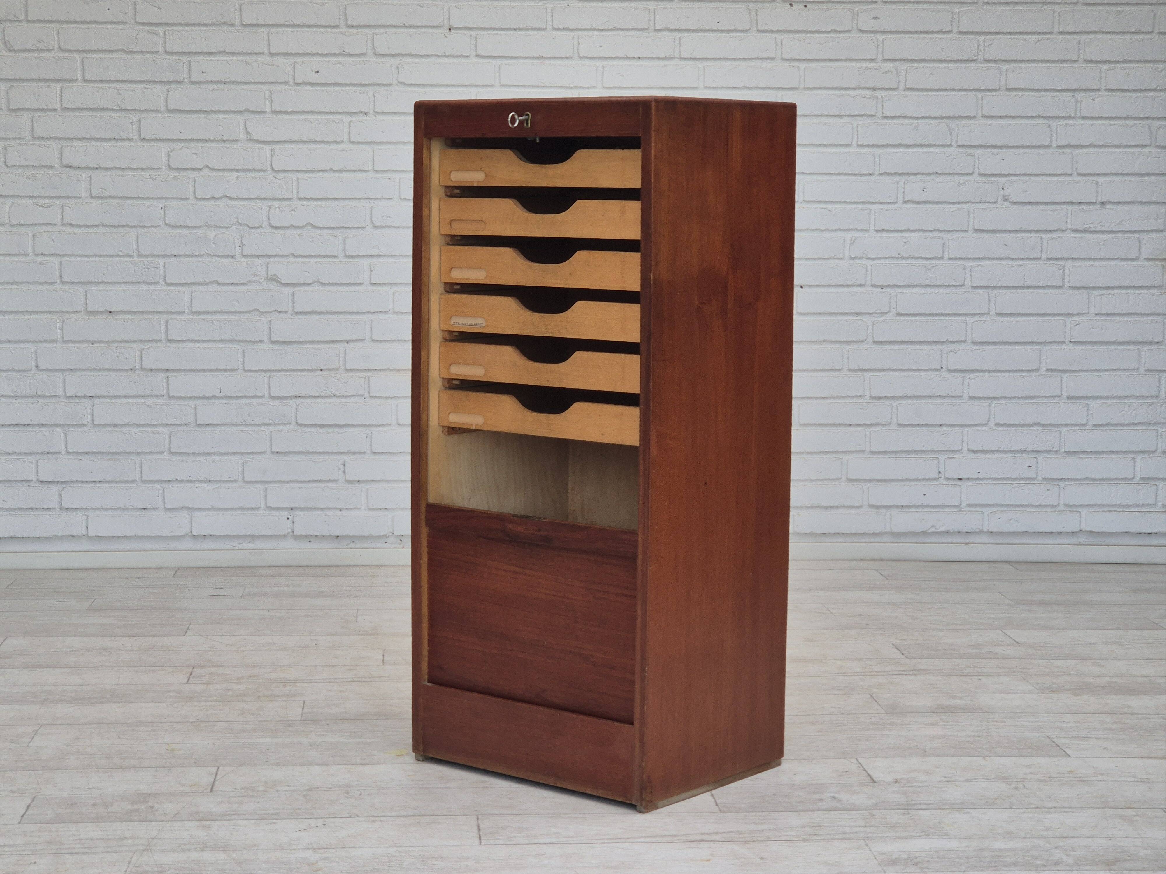 1960s, Danish office cabinet, original condition, teak wood, sliding doors, drawers inside.