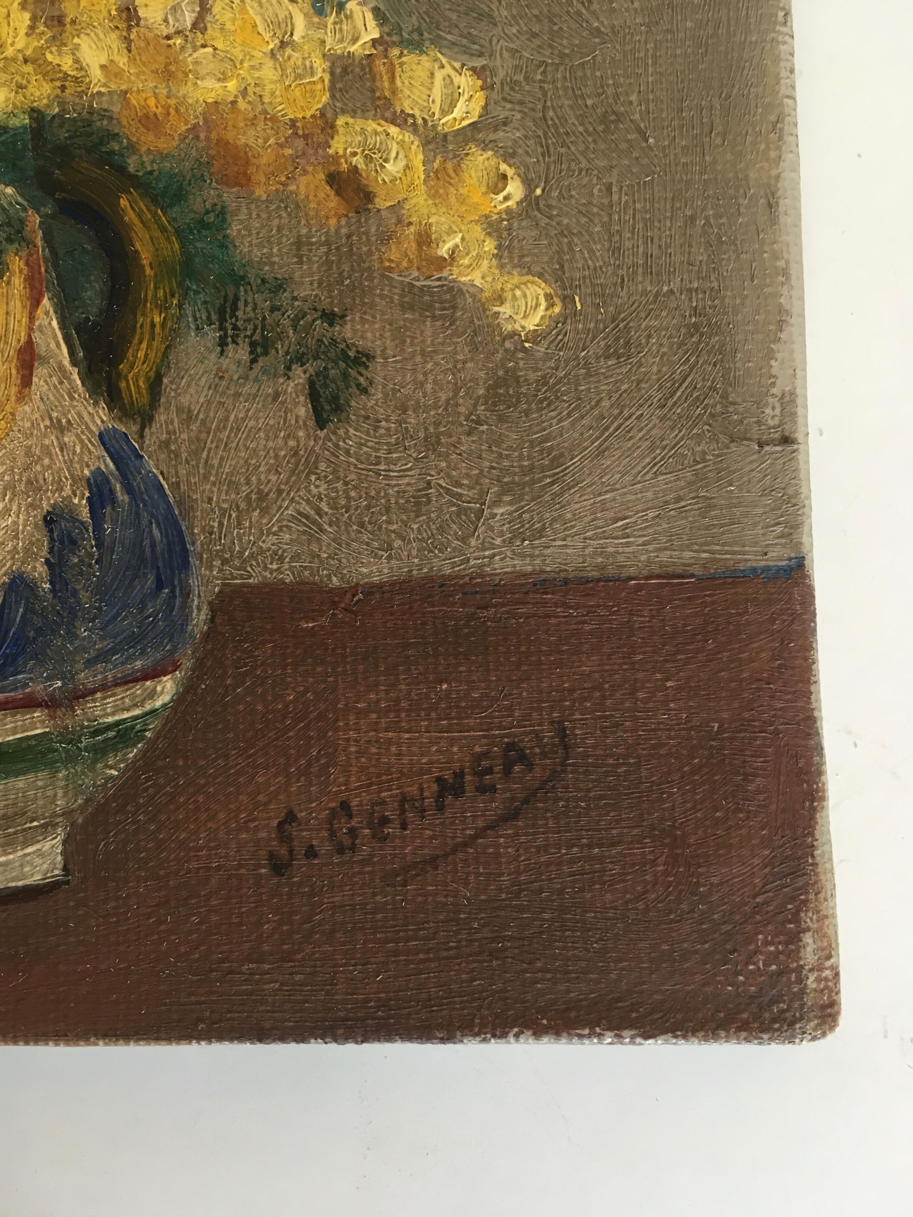 Flowers oil on canvas 50s bouquet of mimosas