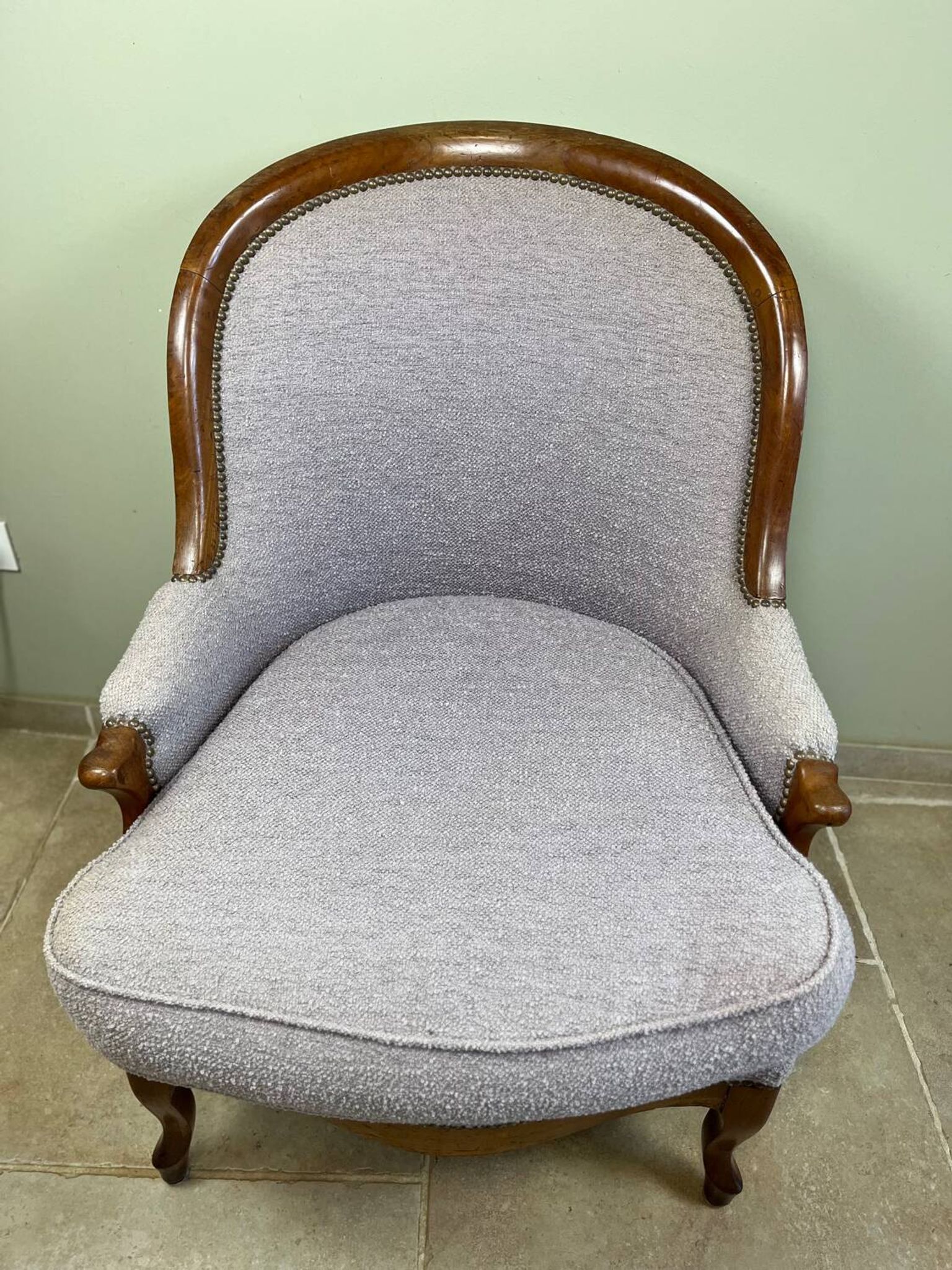 Louis Philippe armchair in wood and lilac fabric