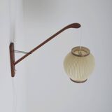 Danish teak wall lamp with pearl shade, 1960s