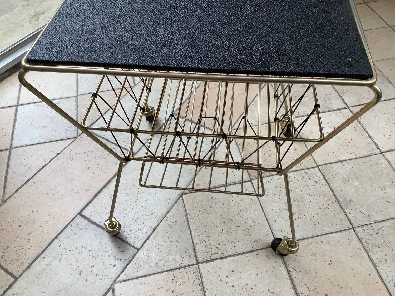 Coffee table with vinyl magazine holder 1960s