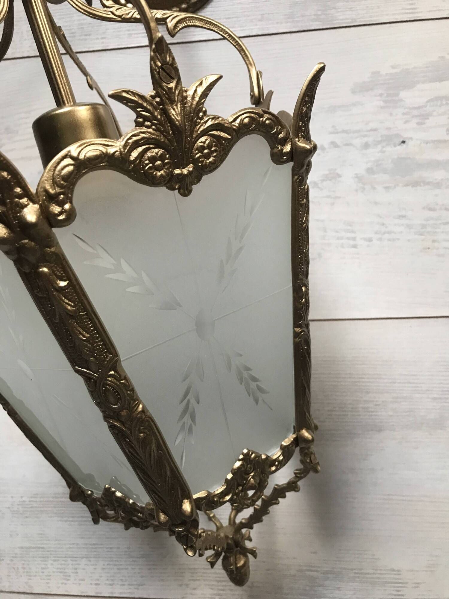 Antique french hall lamp milk glass