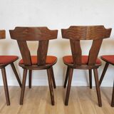 Vintage Tyrolean Dining Chairs: Set of 4, Red Fabric Seat, 1970s