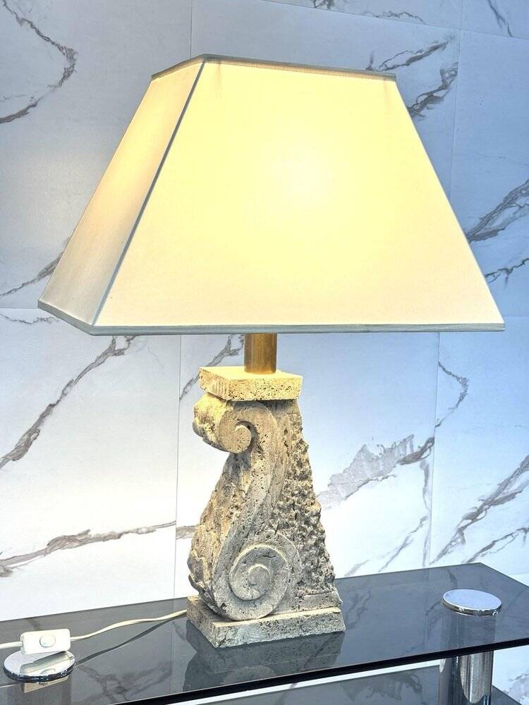 Large Travertine and Stone Table Lamp, 1970s