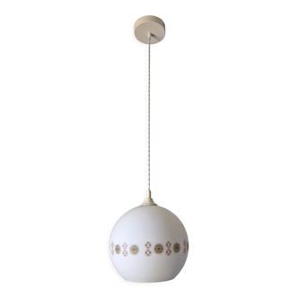 Vintage ball suspension white glass and floral motifs