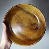 Teak or acacia wooden bowl, vintage craftsmanship from the 70s to 2000s.