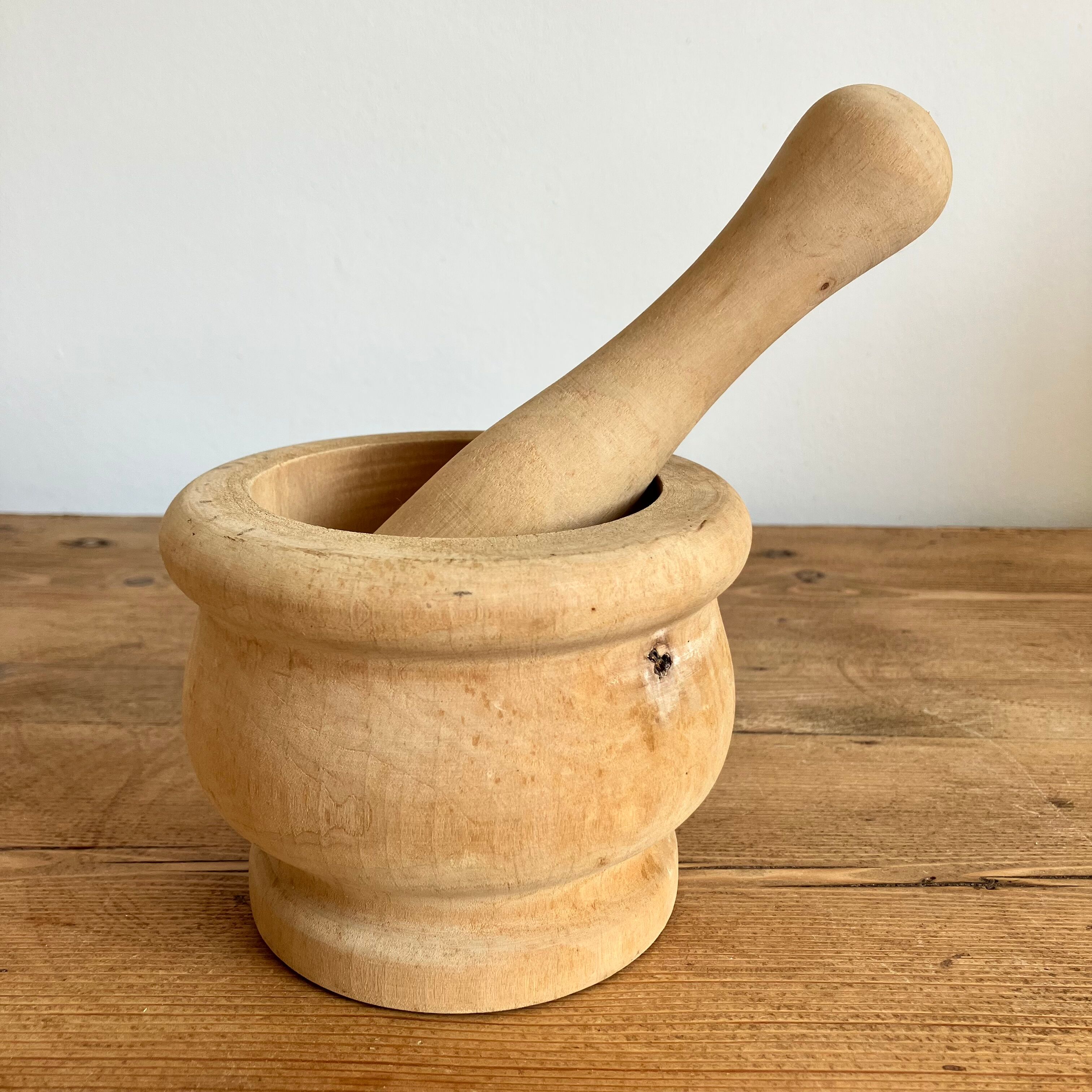 Wooden mortar and pestle