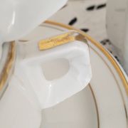 Set of 3 white and gold bistro coffee cups and coffee pot, in porcelain