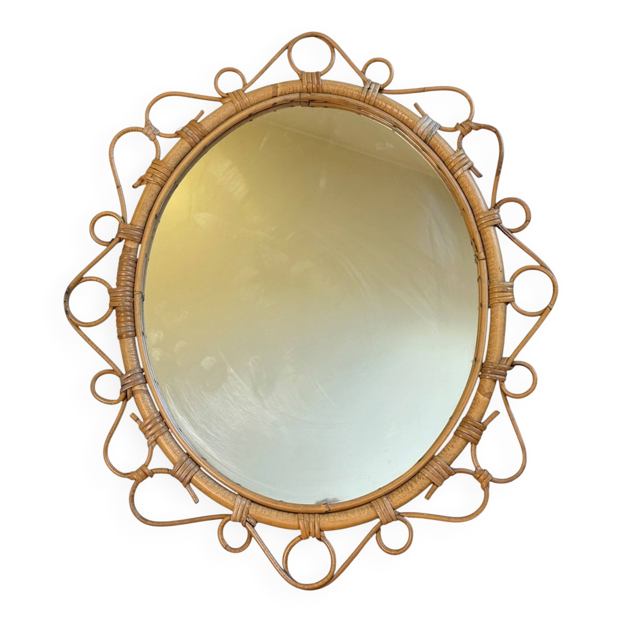 Oval rattan mirror from the 1950s France