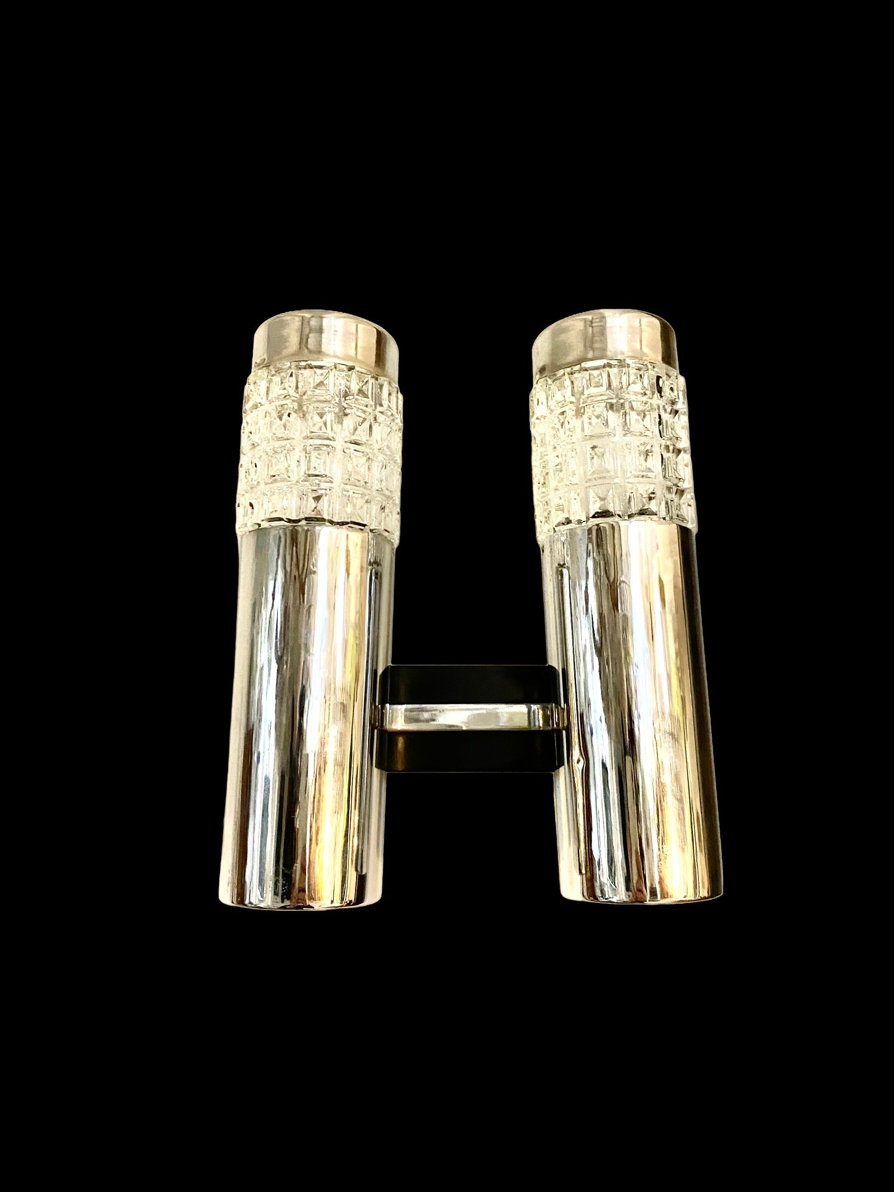 Pair of glass and chrome wall lamps from Sciolari