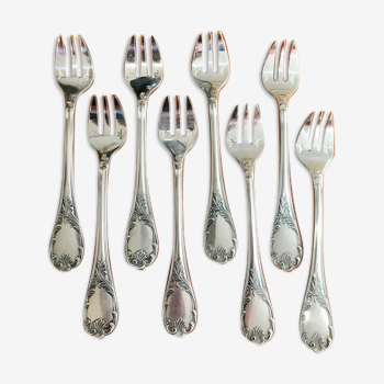 Set of 8 oyster forks in silver metal Christofle model Marly