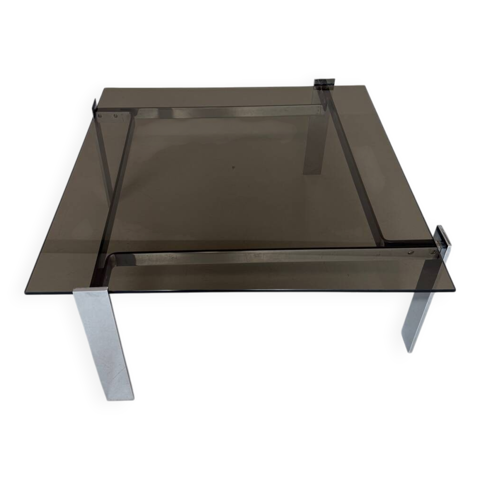 Smoked glass and chrome steel coffee table, Italian design from the 70s