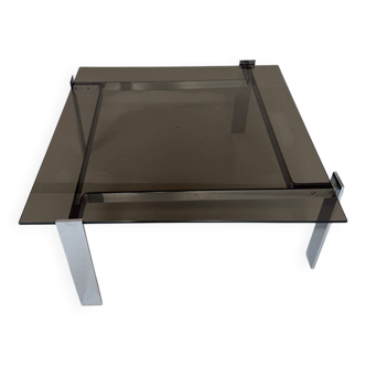 Smoked glass and chrome steel coffee table, Italian design from the 70s