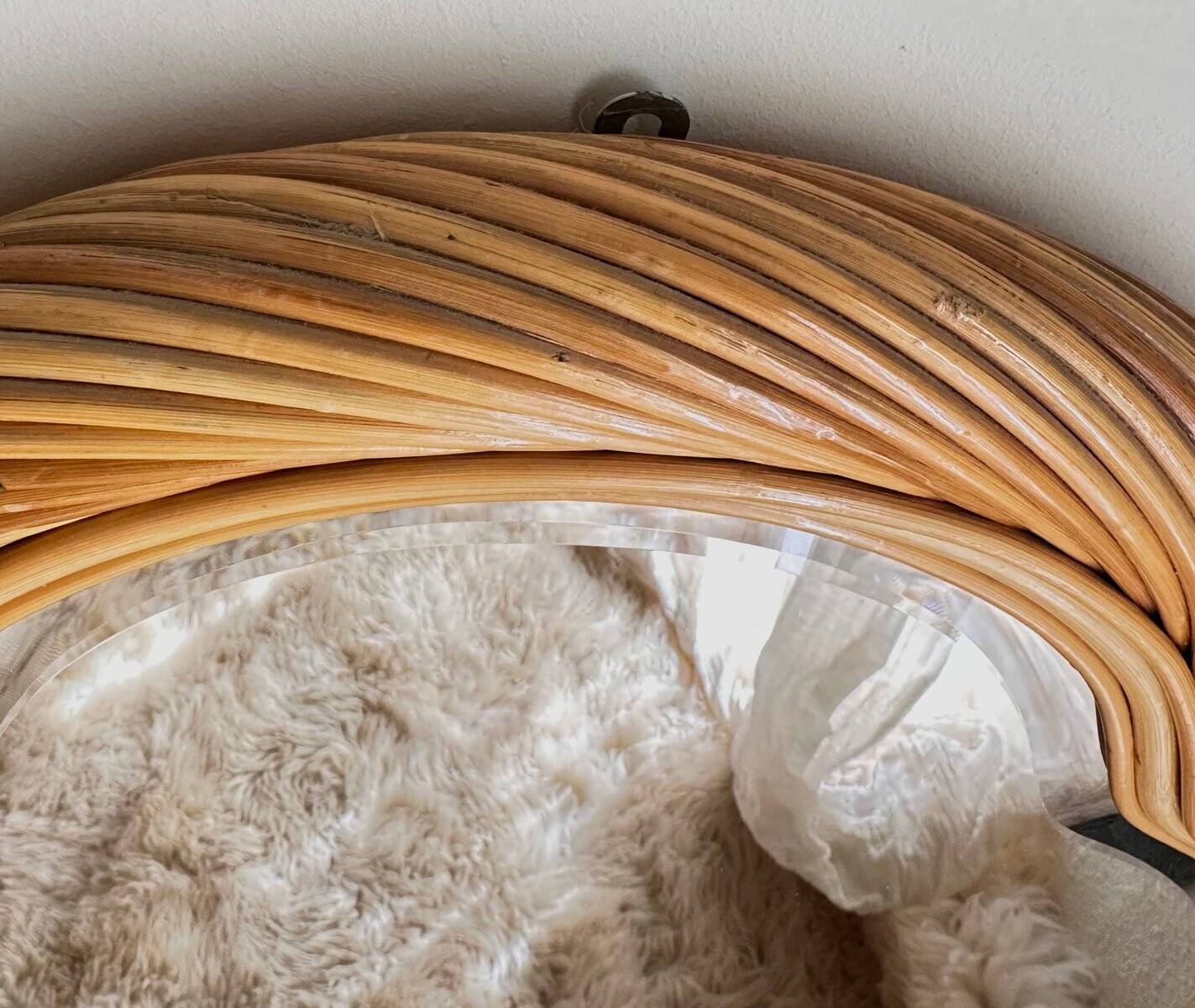 Vintage Twister mirror in spiral rattan with bevelled glass by Alberich, Spain, 1970s.