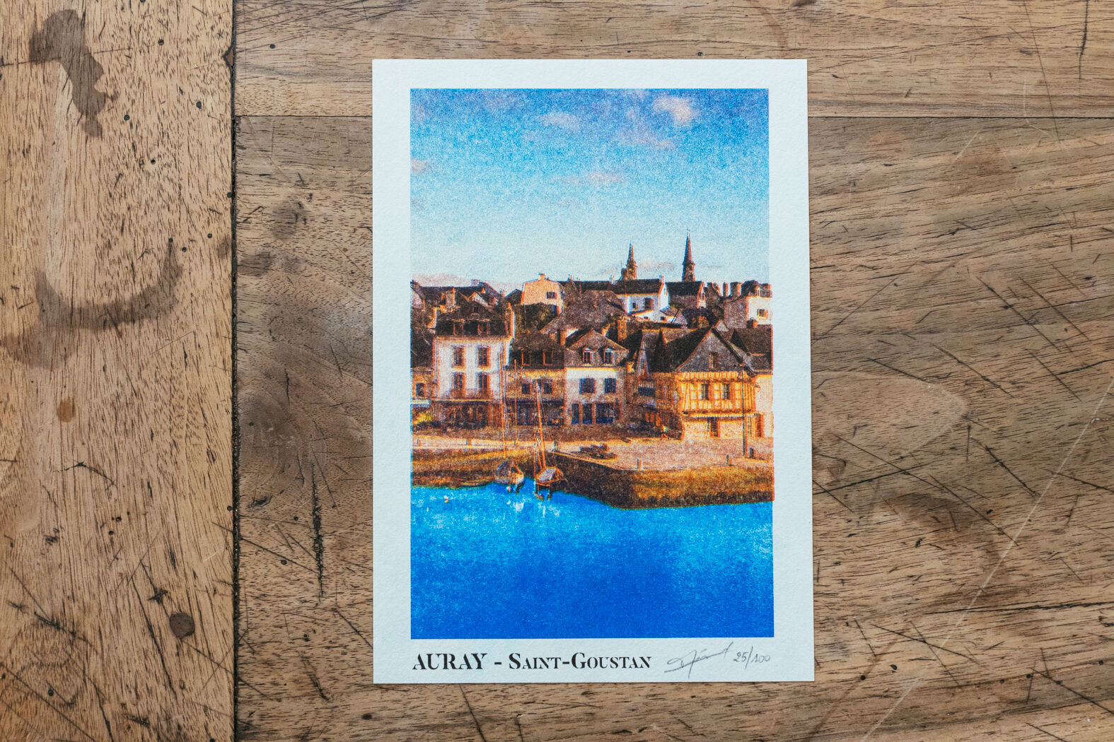 Framed Risography poster, 27 x 22 cm, limited edition 100ex., cotton paper 130g. - Saint-Goustan