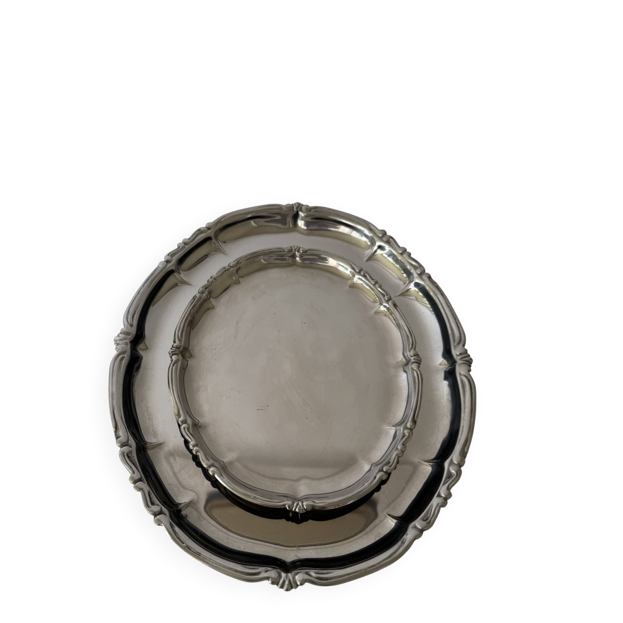 Vintage Baroque Style Italian Stainless Steel Pair of Serving Platters
