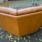 Large 6-seater corner sofa in cognac brown genuine leather
