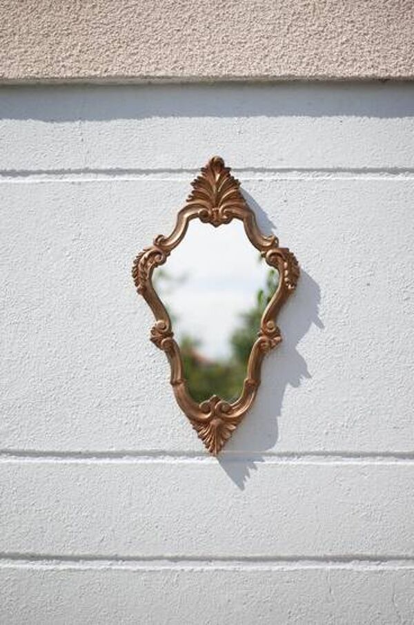 Miroir rocaille, miroir mural, glace vintage, miroir cuivre repoussé