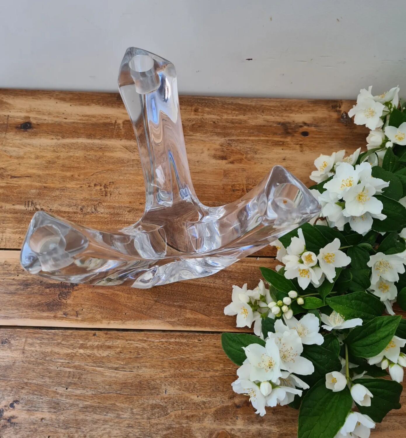 Daum 3-branched crystal candle holder