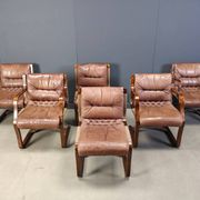 Asko Pajamies vintage leather plywood chairs from Finland, set of 6 - 1970s
