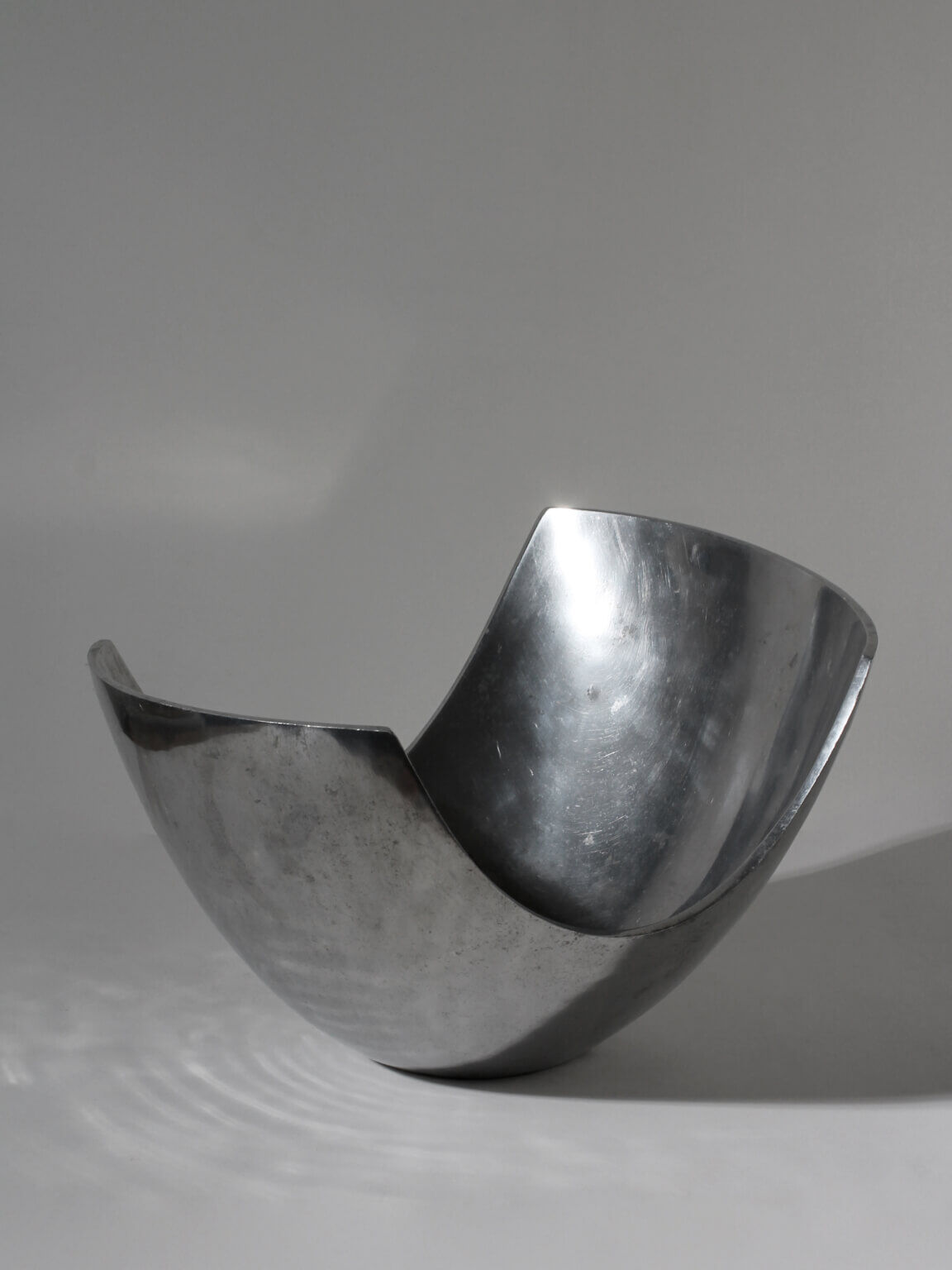 Polished Aluminum Asymmetric Contemporary Deep Bowl, Large
