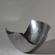 Polished Aluminum Asymmetric Contemporary Deep Bowl, Large