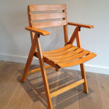 Pair of folding armchairs in varnished wood signed Clairitex