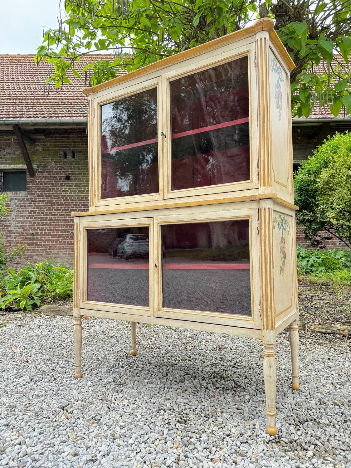 Louis xvi xviii eme century painted wood showcase