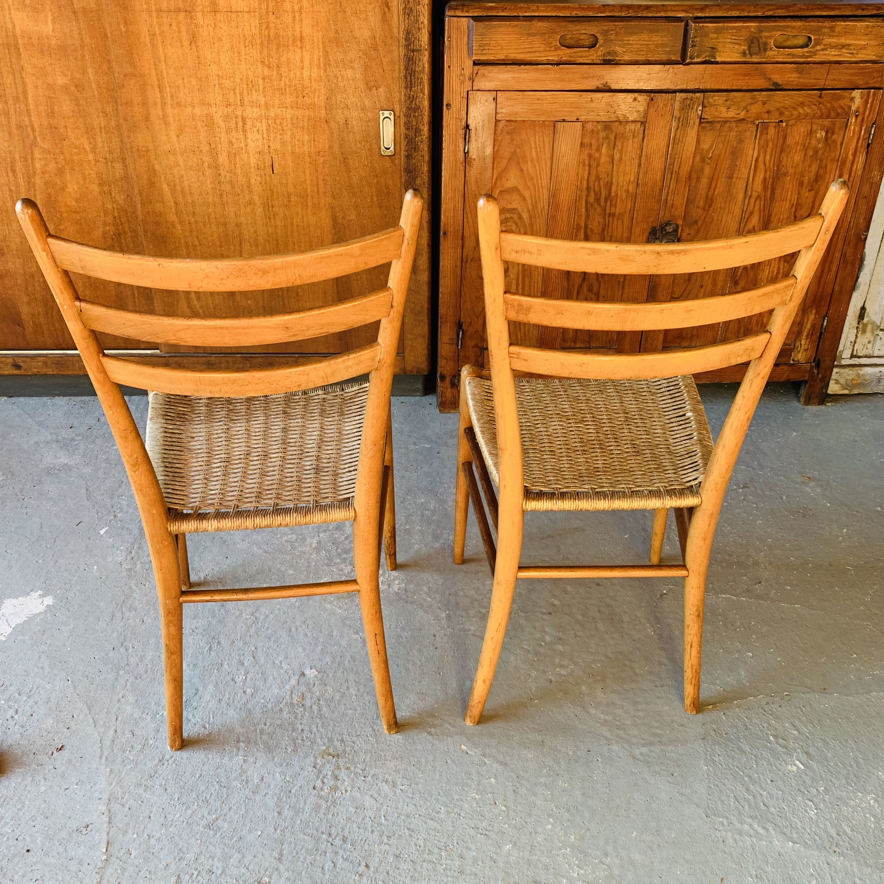 Paire de chaises italienne bois et corde Selency