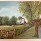 Landscape painting of a countryside windmill oil on canvas