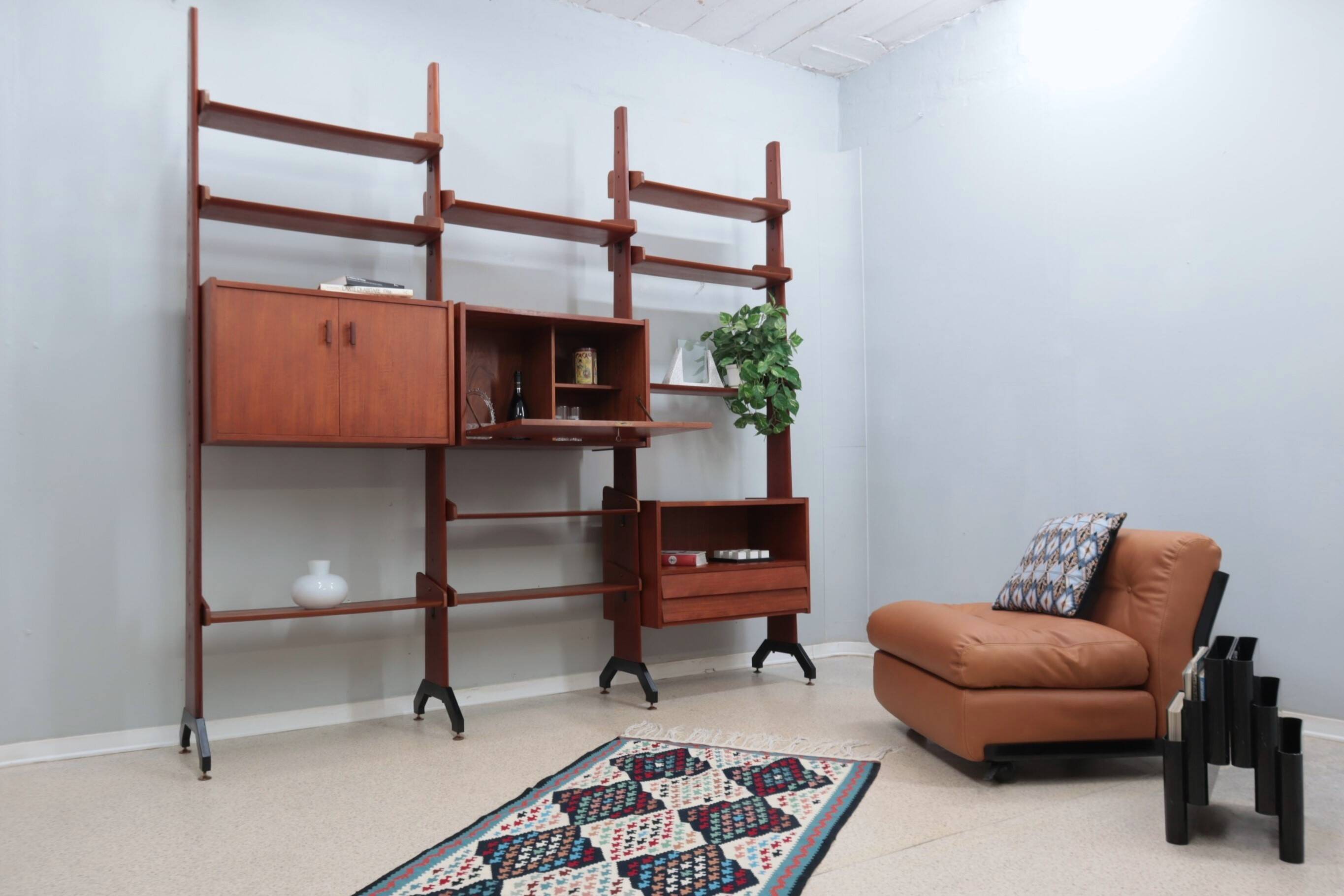 Mid century modular teak bookcase AV Arredamenti 1960s