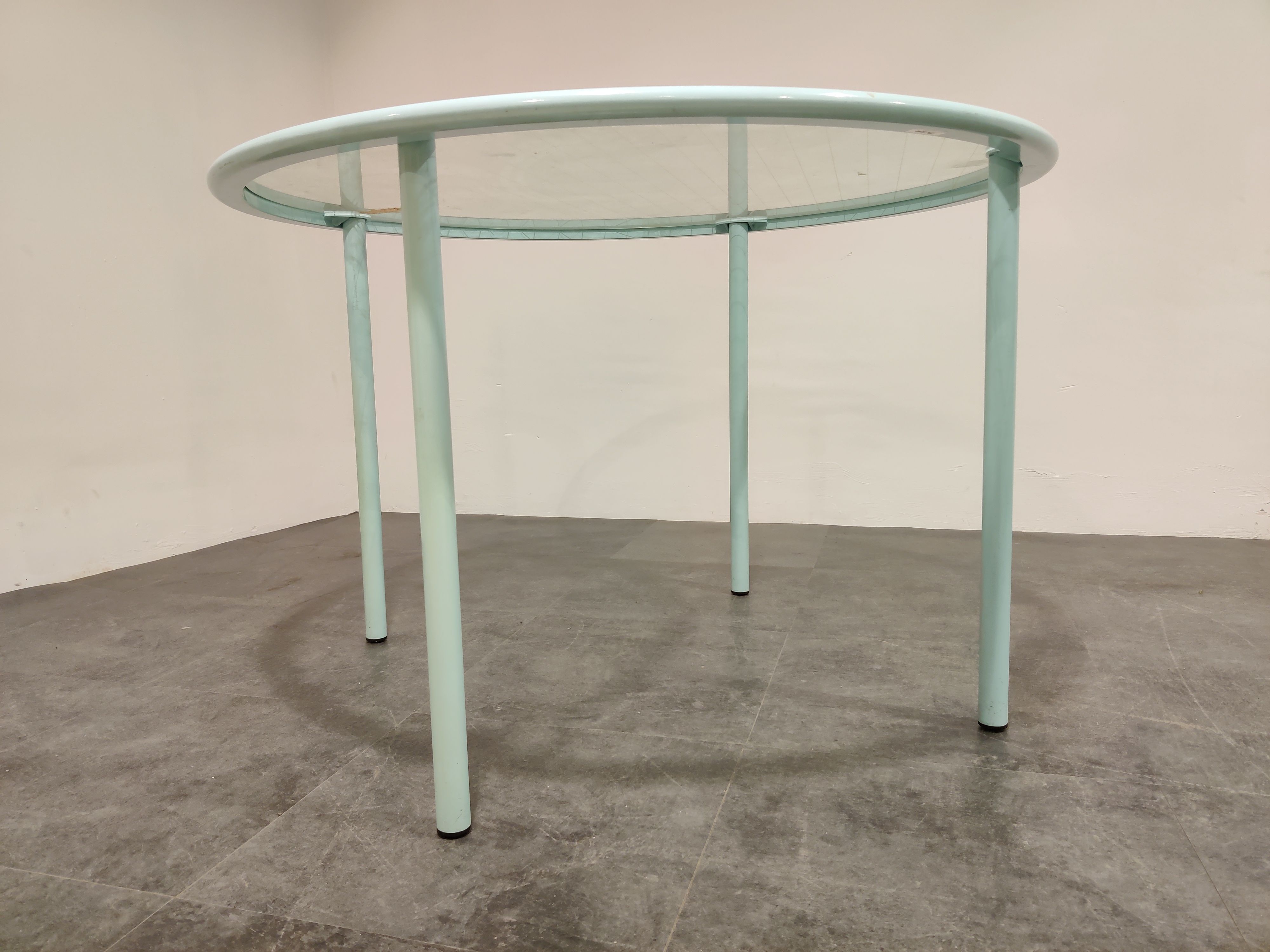 Vintage round glass dining table by Fly line Italy, 1960s