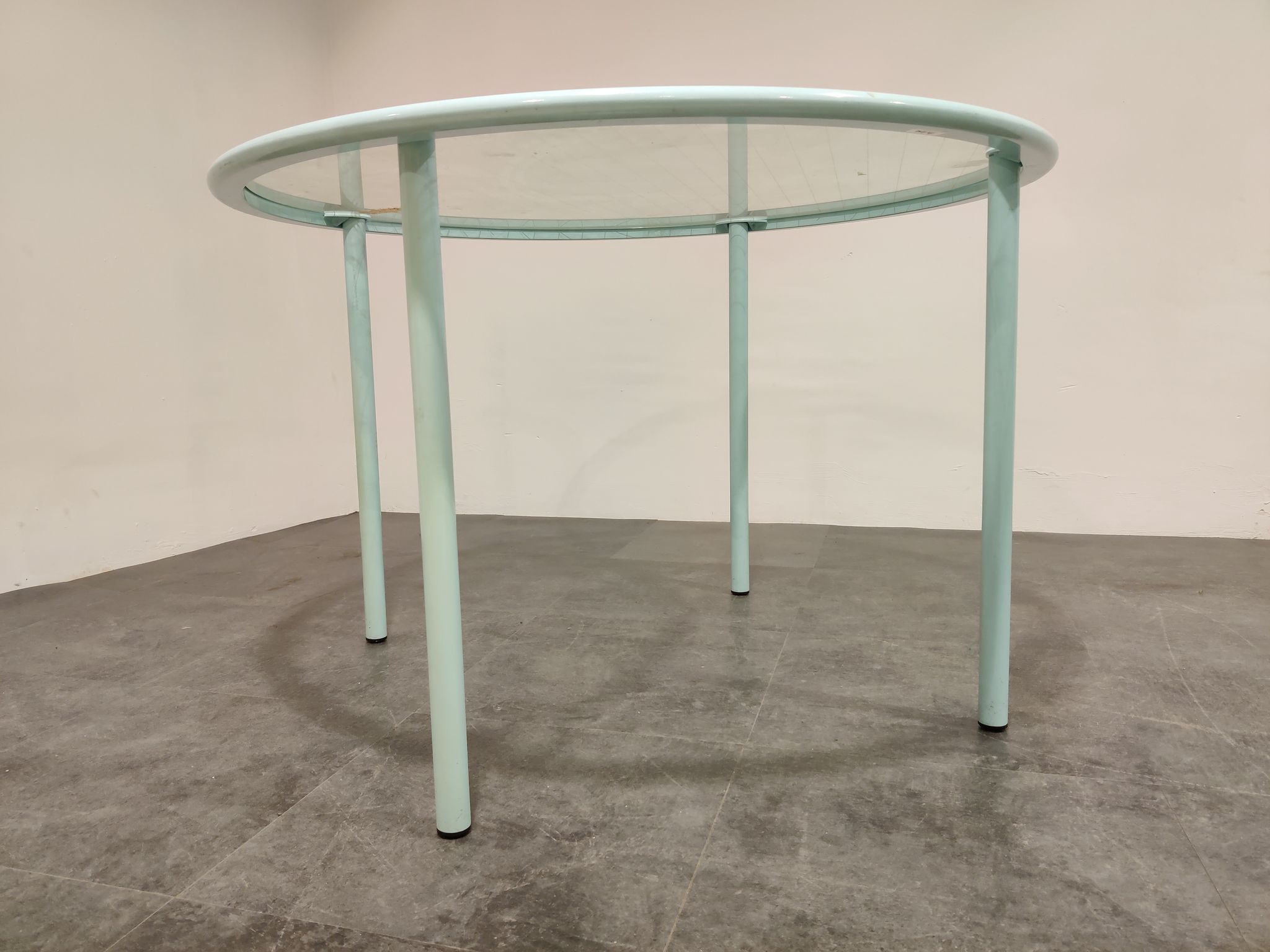 Table à manger en verre rond vintage par Fly line Italie, années 1960
