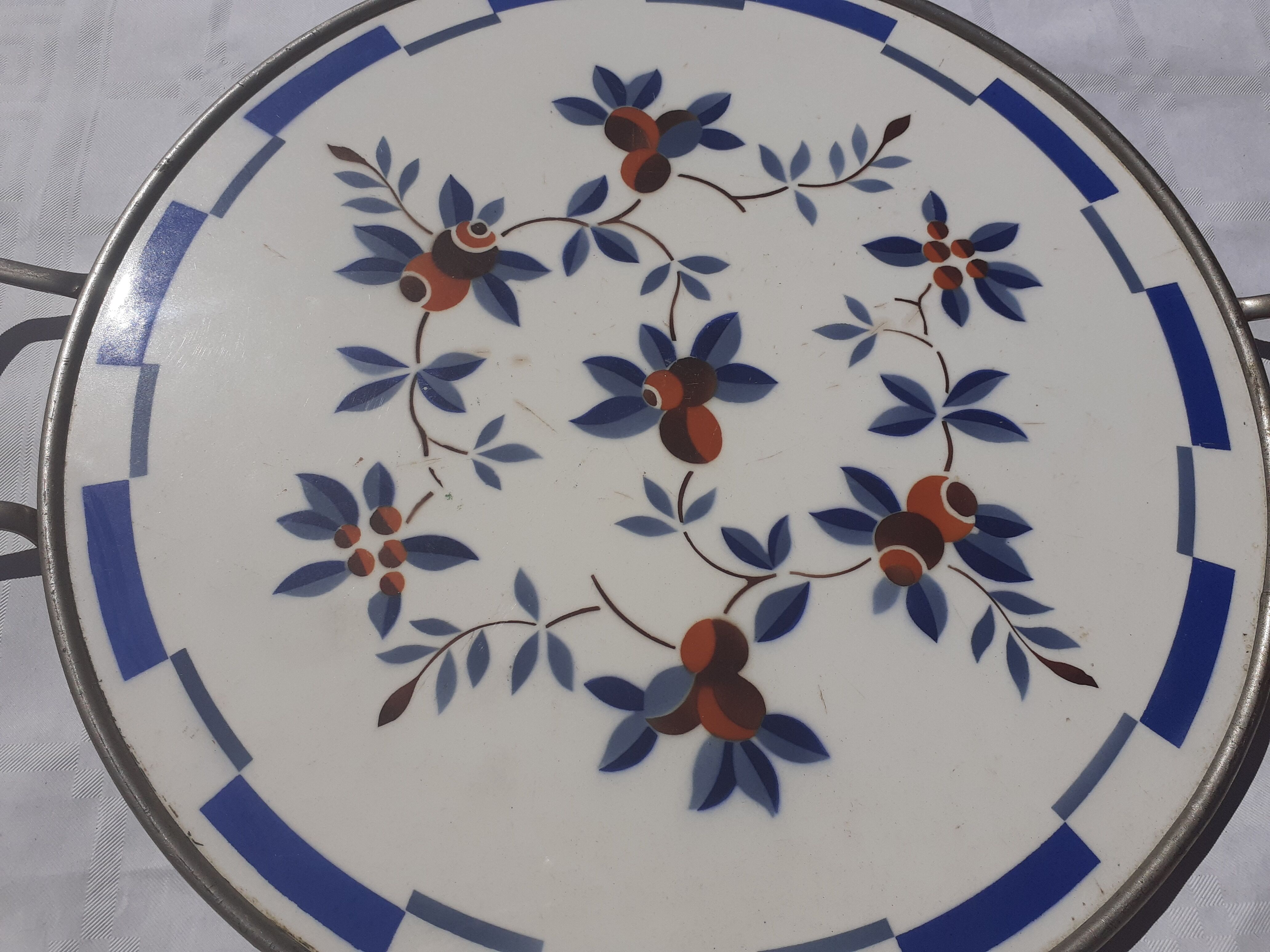 Earthenware serving tray decorated with stylized cherries