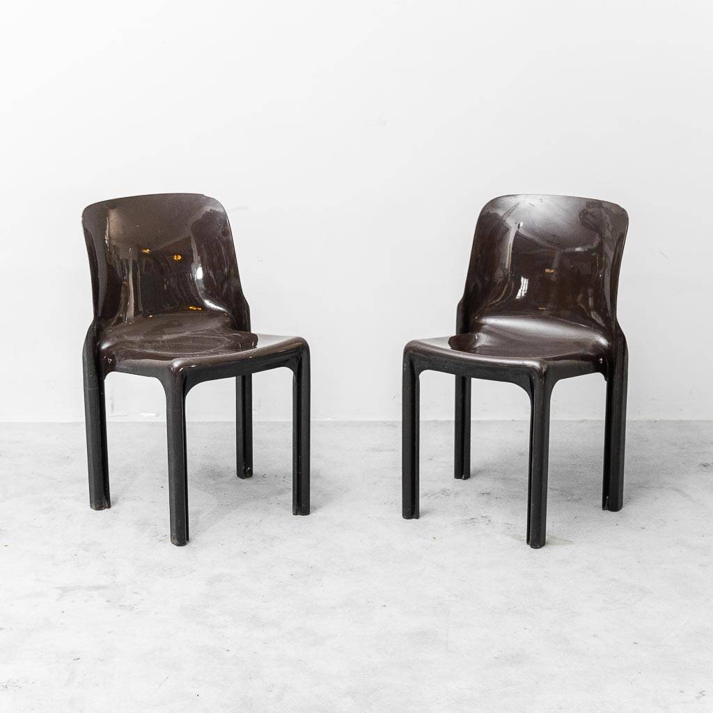 Pair of Selene chairs by Vico Magistretti for Artemide – iconic 1960s plastic design