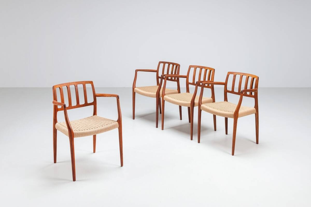 Niels Otto Moller model 66 armchairs in teak and paper cord Denmark 1970