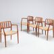 Niels Otto Moller model 66 armchairs in teak and paper cord Denmark 1970